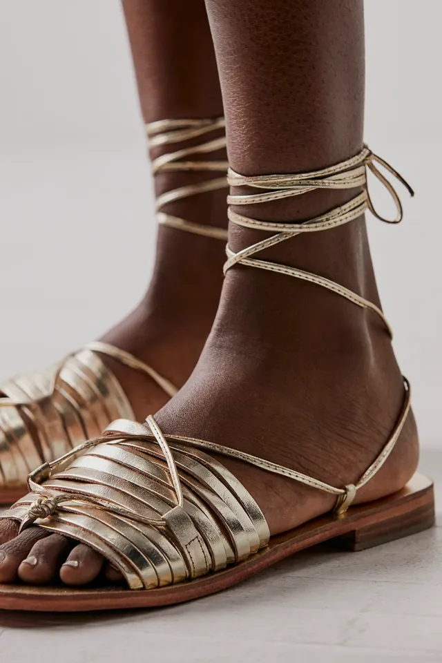 Camren Gold Leather Lace-Up Thong Sandals