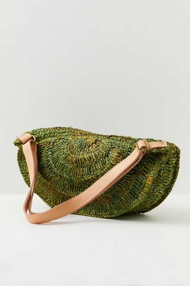 + Paula's Ibiza Pochette leather-trimmed striped raffia shoulder bag