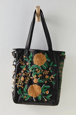 Flora Embroidered Tote by Old Trend at Free People, Black, One Size