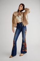 Free People x Driftwood Farrah Low-Rise Embroidered Jeans by at People, Autumn Paisley,