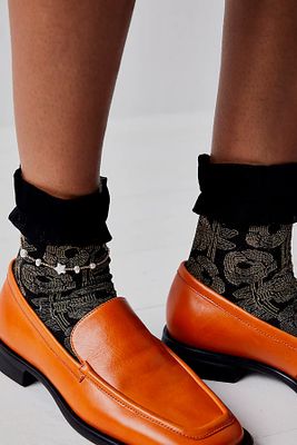 Anna Sui Ribbed Roses Socks by at Free People, One