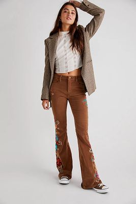 Driftwood Farrah Embroidered Cord Flare Jeans by at Free People,