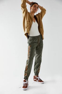 Driftwood Floral Joggers by at Free People, Feathery Leaf,