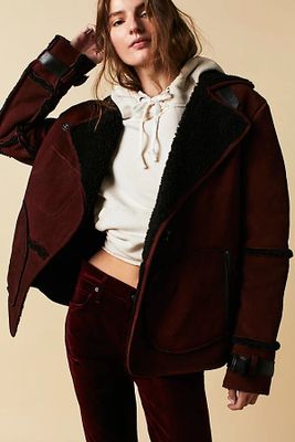 Cassidy Cozy Jacket by We The Free at Free People, Burgundy Black, S