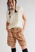 Keep It Easy Trouser Shorts by Free People, Orange Cream Plaid, US