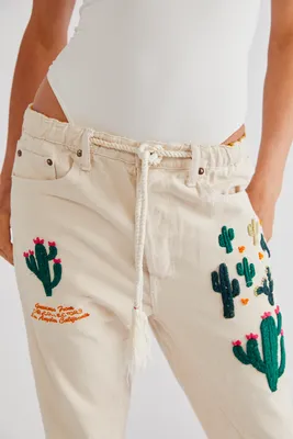 Dr. Collectors Cactus Embroidered Jeans