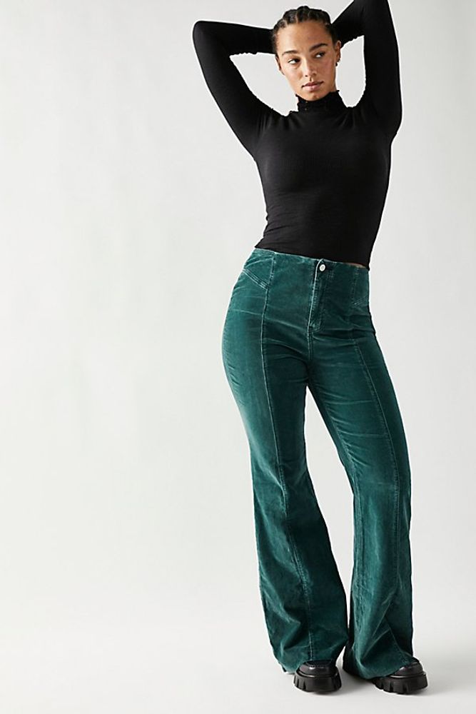 CRVY Wild Honey Cord Flare Jeans by We The Free at People, Forest Green,