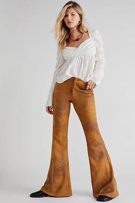 On And On Low-Rise Vegan Flare Pants by Free People, Cognac, US 0