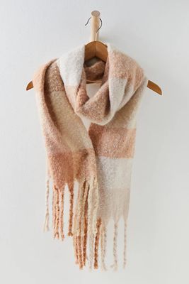 Piper Plaid Recycled Blend Fringe Scarf by Free People, Seashell Combo, One Size