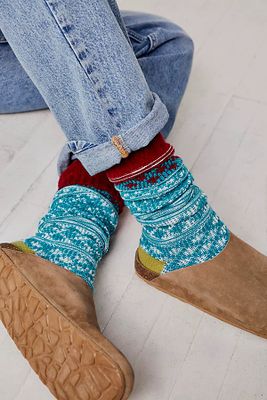 Countryside Fair Isle Socks by Free People, Teal, One Size