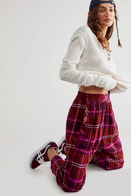 Preppy Plaid Pull-On Pants by Free People, Combo,