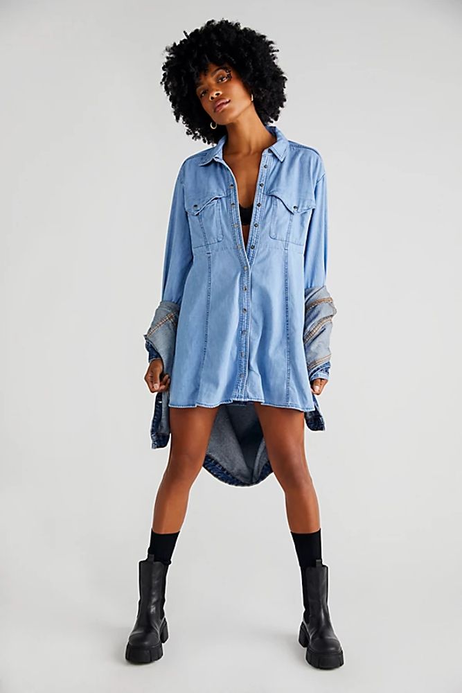 Sammi Denim Mini Dress by We The Free at People, Light Indigo,
