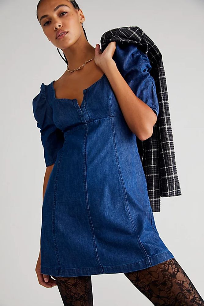 Cheyenne Denim Mini Dress by Free People, Indigo,