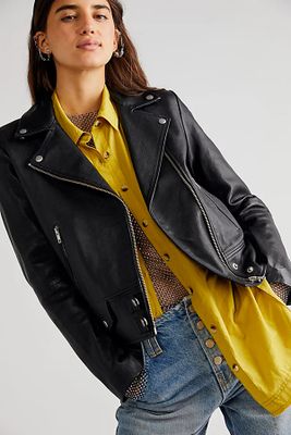 Clean Leather Moto Jacket by We The Free at People, Black,