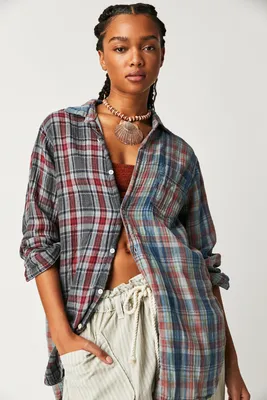 CP Shades Mixed Plaid Double Cloth Top