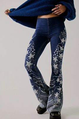 FP x Anna Sui Penny Pull-On Printed Flare Jeans by Free People at People, Indigo Combo,