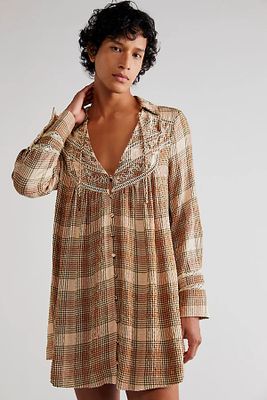 Haddie Plaid Dress by Free People, Peach Combo,