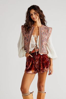 Sky's The Limit Printed Velvet Shorts by Free People, Garnet,