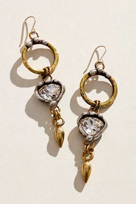 Mikal Winn Hammered Brass Earrings by Mikal Winn at Free People, Clear Crystal Brass Drop, One Size