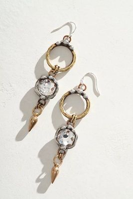 Mikal Winn Hammered Brass Earrings by Mikal Winn at Free People, Clear Hexagon Crystal Brass Drop, One Size