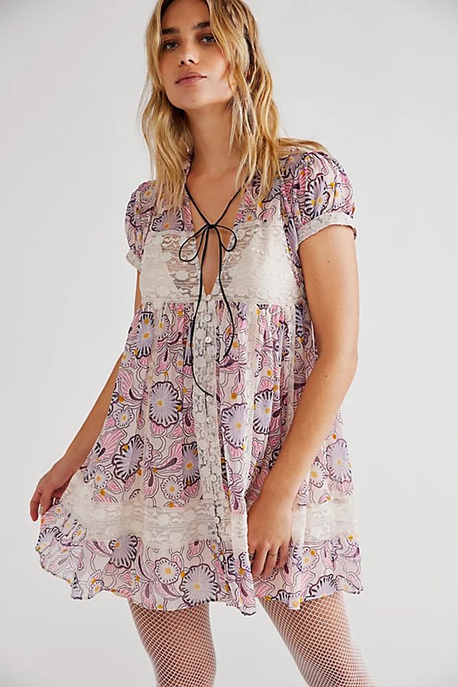 FP x Anna Sui Rosie Babydoll Mini Dress by Free People at People, Tea Combo,