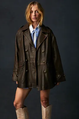 We The Free Top Notch Leather Pea Coat