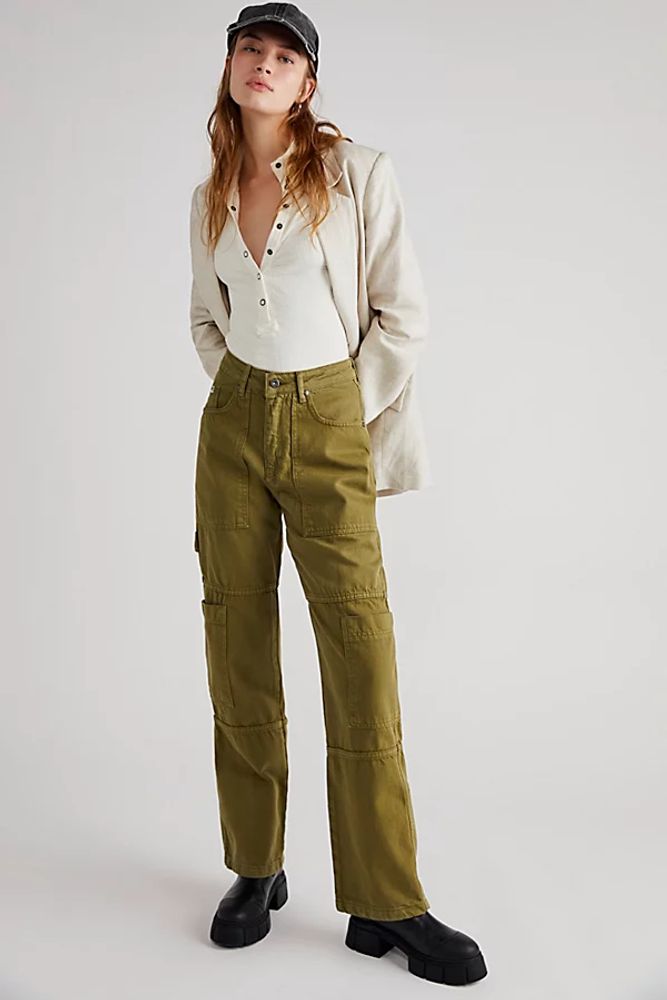 The Ragged Priest Green Combat Dad Jeans by at Free People, Green,