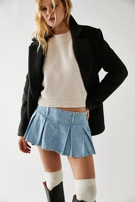 Pleated Micro Mini Denim Skort by We The Free at People, Canyon Blue, US