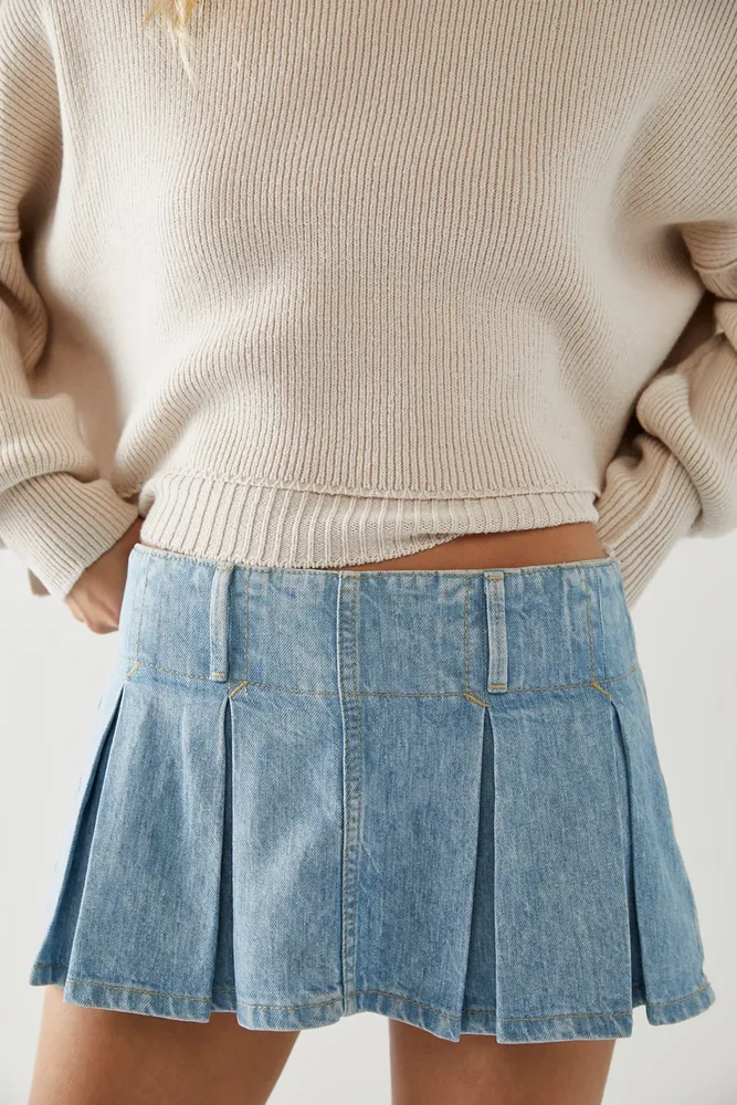 Free People Pleated Denim Micro Skirt in Canyon Blue at Nordstrom, Size 12