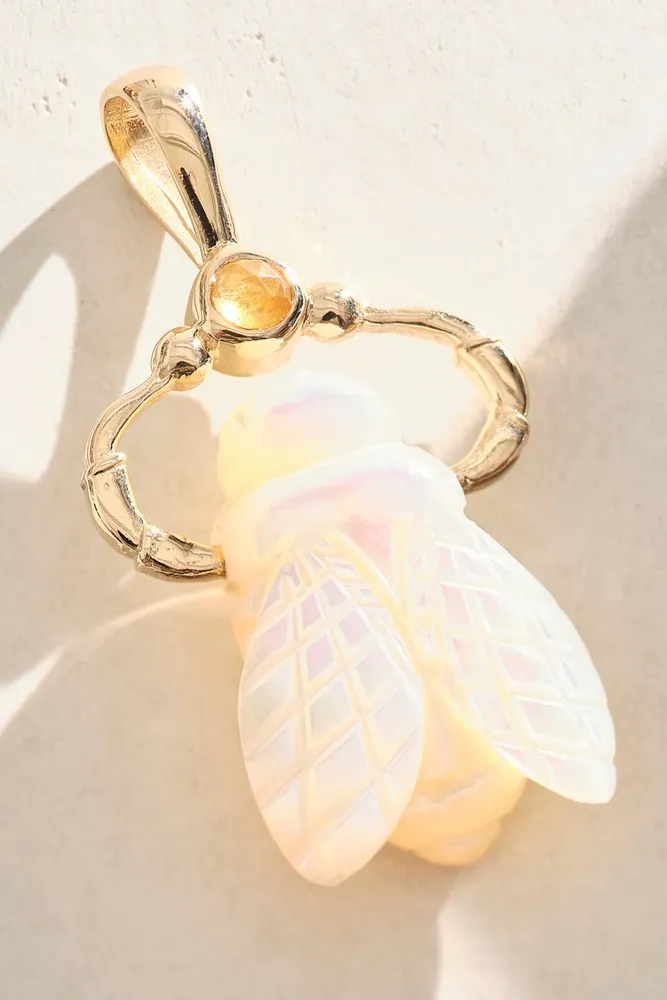 Maura Green Hand Carved Mother of Pearl and Gold Bee Charm