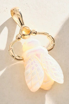 Maura Green Hand Carved Mother of Pearl and Gold Bee Charm