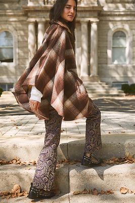 Woodstock Brushed Plaid Poncho by Free People, Combo, One