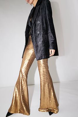 Party Flare Pants by Free People, Matte Gold,