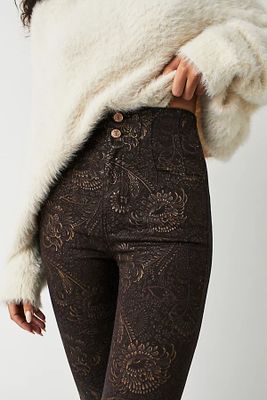 Jayde Foil Printed Flare Jeans by We The Free at People, Chocolate Print,