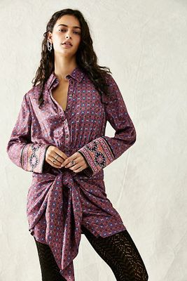 Silky Rillo Shirtdress by Free People, Blackberry Combo,