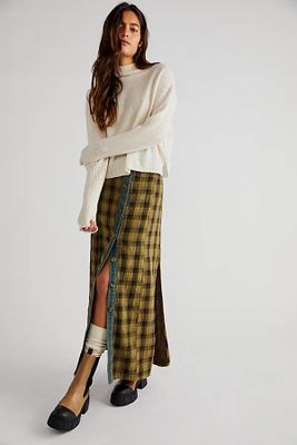 Plaid Mixed Midi Skirt by Free People, Green Combo, S