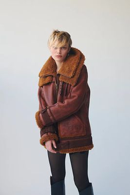 Maverick Shearling Jacket by Free People, Cognac Brown,
