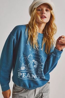 Peanuts Sweatshirt by Junk Food at Free People, Black Sea Pigment, XS