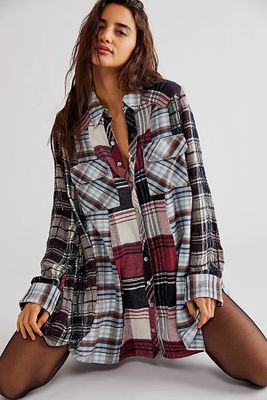 Penny Plaid Shirtdress by Free People, Oat Combo, S