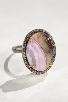 Robindira Unsworth Pave Diamond Agate Ring