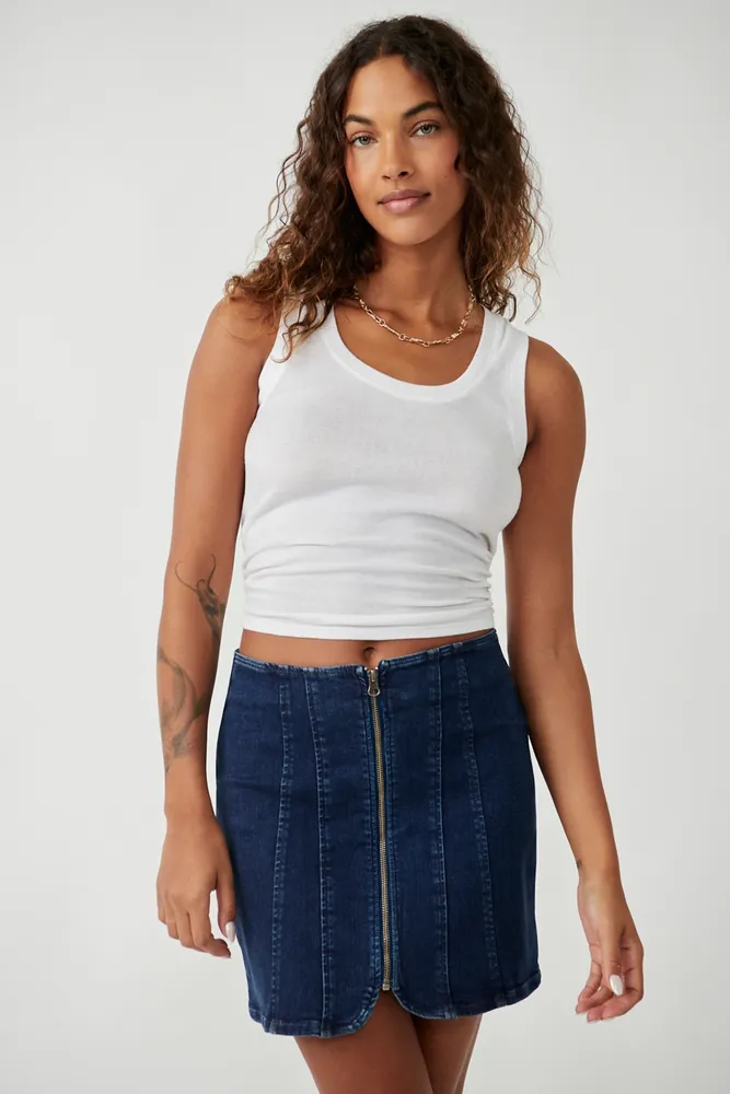 Buy Milumia Women's High Waisted Slit Hem Bodycon Denim Skirt Zip Back Mini  Skirt Light Blue Medium at Amazon.in