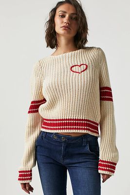 Out Of The Park Pullover by Free People, Ivory Red Combo,