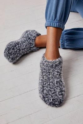 Marled Cable Slipper Socks by Free People, Blue,