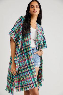 Molly Plaid Kimono by Free People, Green, One Size