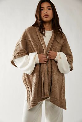 Cozy Cable Knit Kimono by Free People, Taupe, One Size
