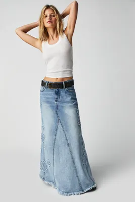 DRIFTWOOD Wide Leg Jeans CHARLEE Light Wash Embroidery