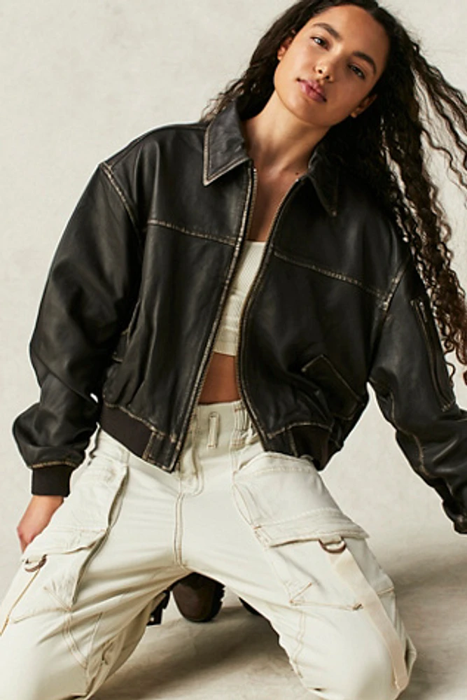 Oval Square Osrocker Leather Bomber Jacket