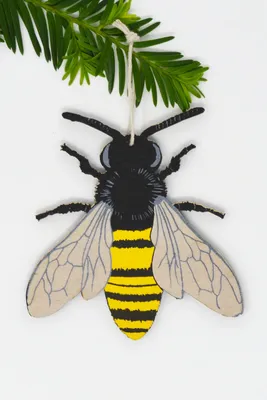 Wooden Silkscreen Bee Ornament