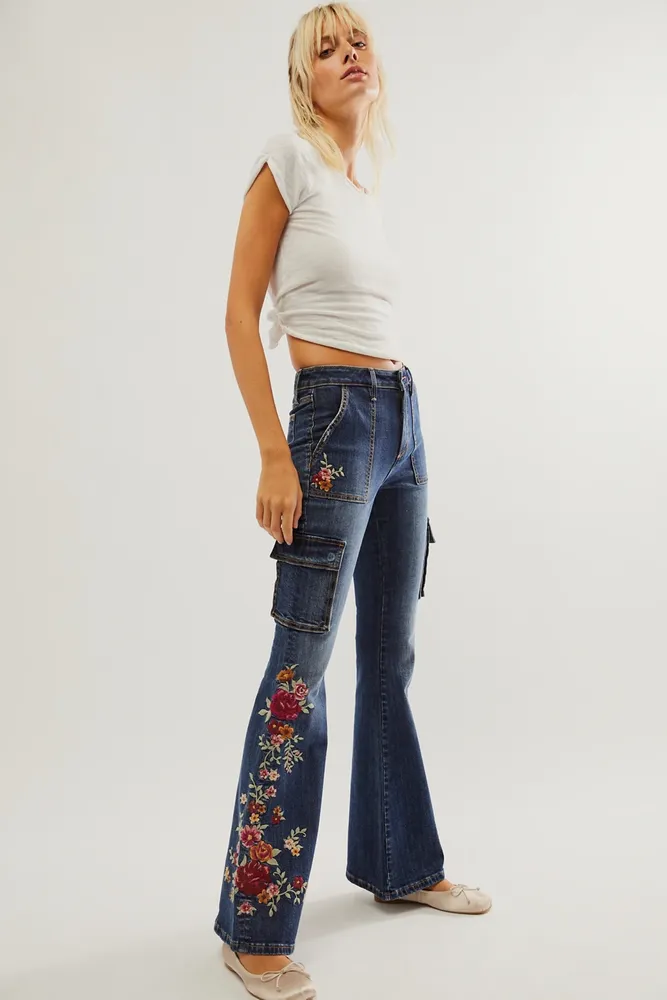 Harper Heritage Floral Embroidered Flare Jeans