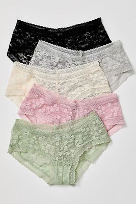 Daisy Lace Low-Rise Hipster 5-Pack Undies by Intimately at Free People, Multi Combo,